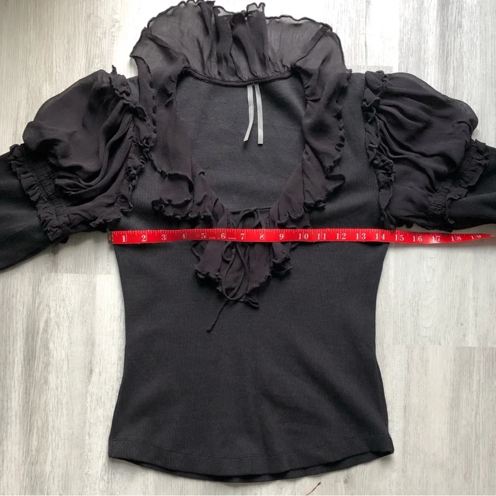 By Anthropologie Black Long-Sleeve Ruffle Top Size Medium - Picture 10 of 13